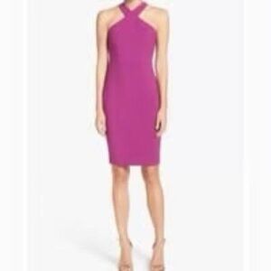 Likely Carolyn Dress purple Halter Neck Sleeveless Sheath Knee Length Zip Close
